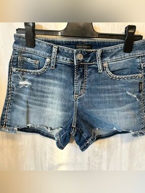 Silver Jeans Women's Distressed Blue Denim Shorts “Elyse short”